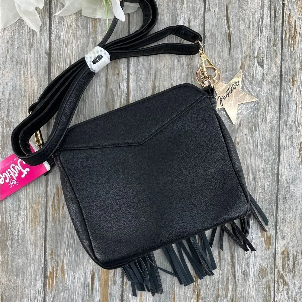 Justice Girls Fringe Crossbody Bag Purse Black